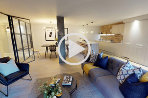 Play button on a london flat thumbnail 360 virtual tour made with Matterport