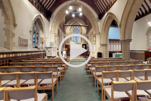 Play button on a church thumbnail 360 virtual tour made with Matterport